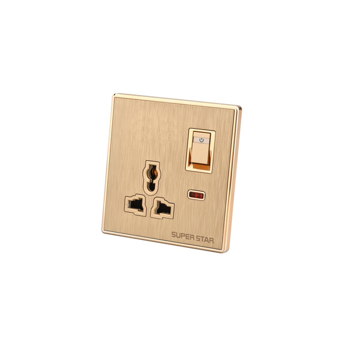 Super Star Glamour 13A 3 Pin Multi Function Combined Socket with Switch 3Pin Electrical Wall Outlet with Indicator
