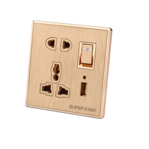 Super Star Glamour 13A 5 Pin 1 USB Port Multi Function Combined Socket with Switch 5Pin Electrical Wall Outlet