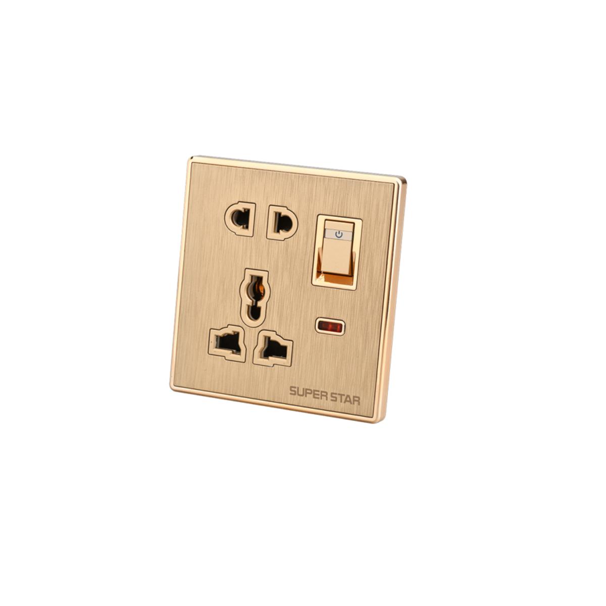 Super Star Glamour 13A 5 Pin Multi Function Combined Socket with Switch 5Pin Electrical Wall Outlet with Indicator