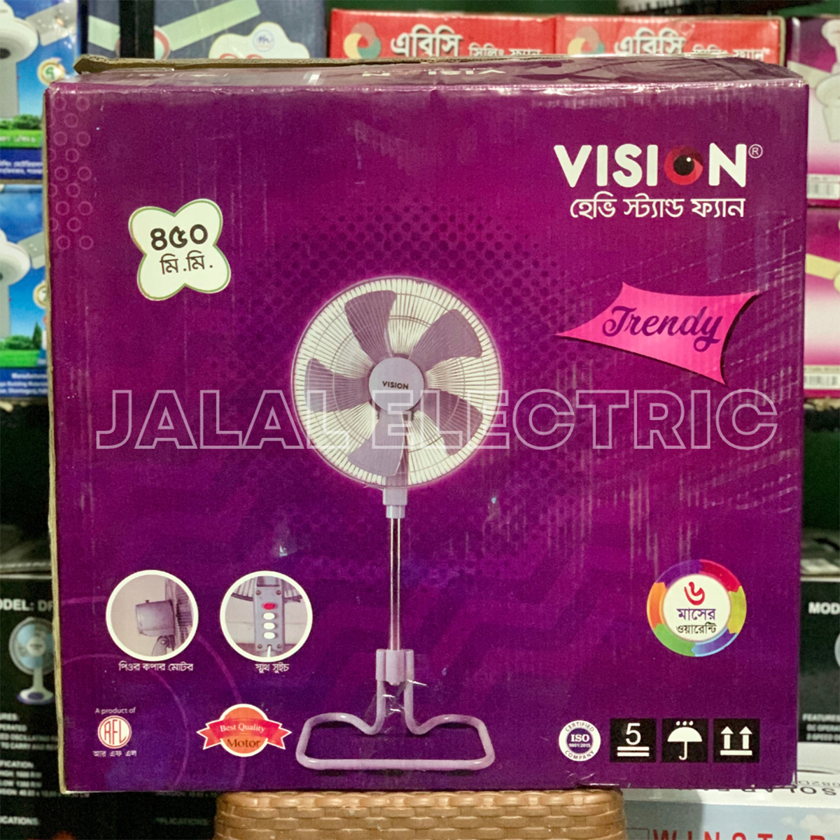 VISION Heavy Stand Fan-Trendy-Gray 5 Blades-18" - Image 2