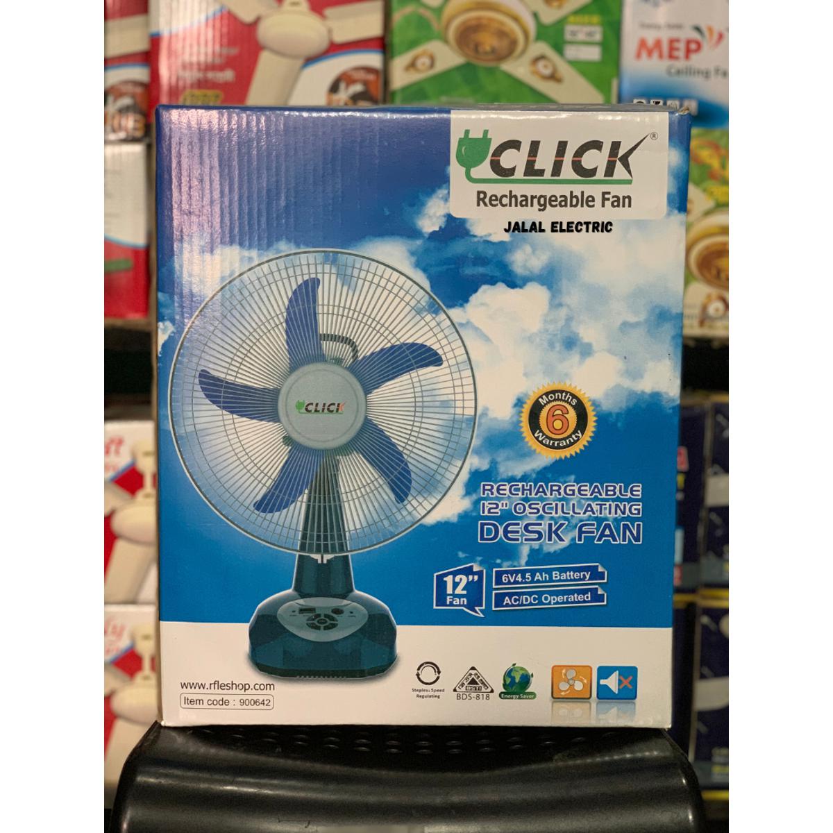 Click Rechargeable Table Fan 12'' Blue - Image 2